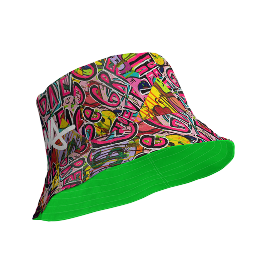 GO BE GREAT IN THEY FACE Green Reversible bucket hat