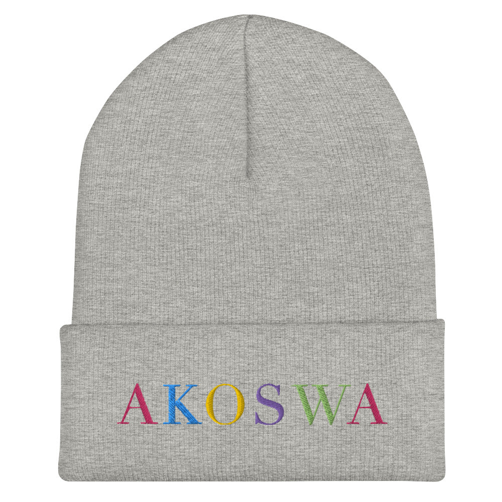AKOSWA MULTI-COLORED EMBROIDERED CUFFED BEANIE